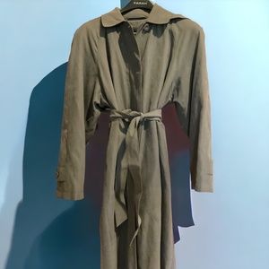 London Fox Olive Green Lined Trench Coat w/Hood + Matching Gloves Sz Large (P)